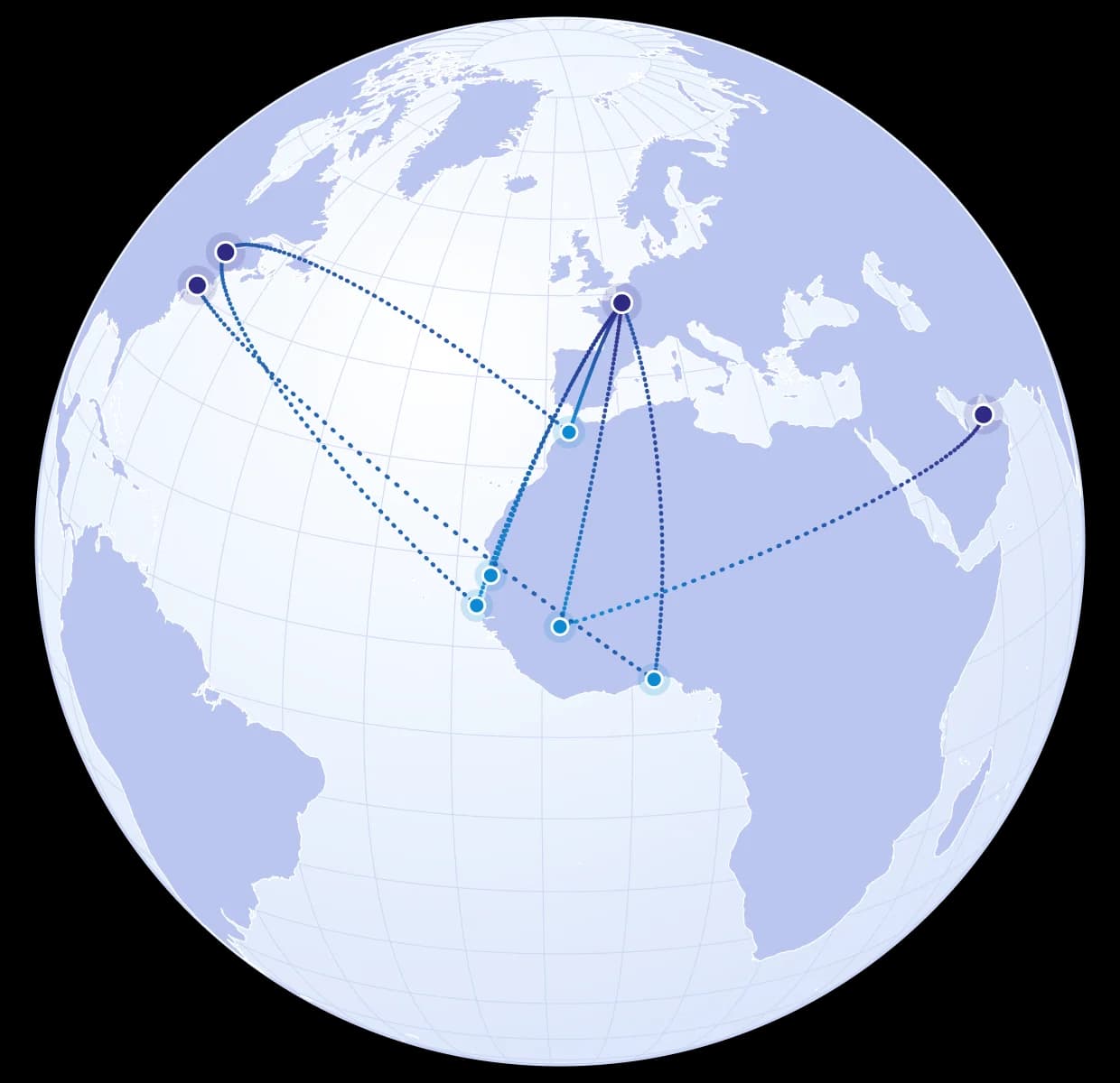 Globe reliant l'Afrique à la France, au Canada et au monde